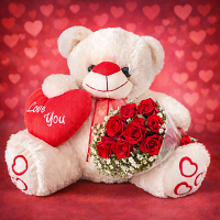 Romantic Red – Teddy Bear & 10 Red Roses